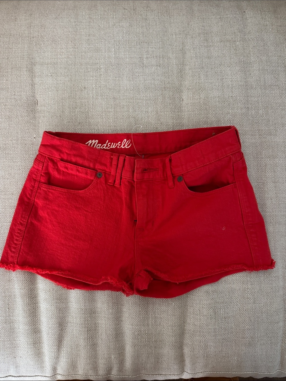 Madewell Bright Red Denim Shortie Shorts